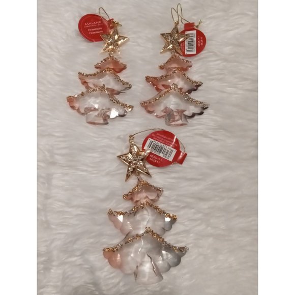 Ashland Other - 3 Glitter Glam Jeweled Crystal Acrylic Tree Sparkling Ornament 3" x 0.75" x 4.7"